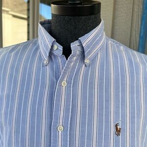 POLO 👕. Men’s Vintage Blue & Red Striped All Cotton Oxford Cloth BD Shirt - XL